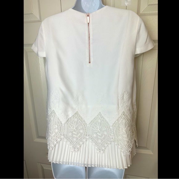 TED BAKER Nardiya Delicate Blouse Top Shirt White Lave Pleated Hem Exposed Zip - Picture 9 of 14
